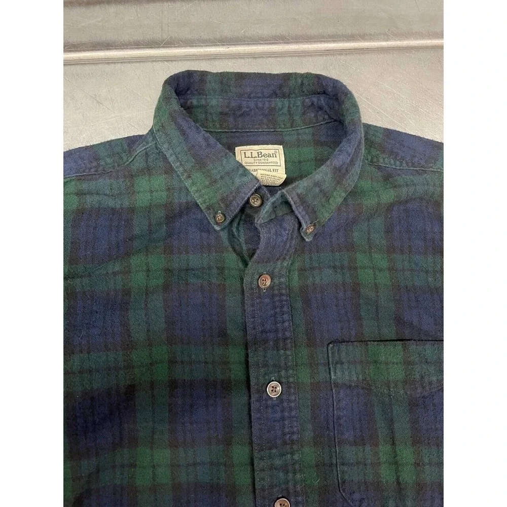 LL Bean Button Up Shirt Mens Large Green‎ Plaid Traditional Fit Casual